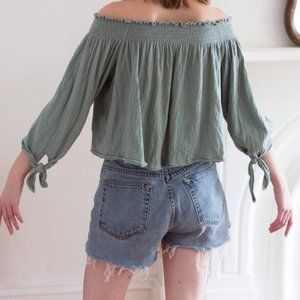 Free People Off the Shoulder Tie Top Green